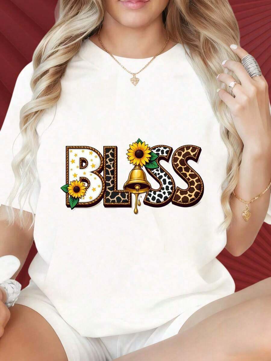 Women's T-Shirt With Sunflower And Leopard Print, Casual Fashion Graphic Tee For Women, Summer Top, Eye-Catching Style, Suitable For Family Gatherings, Christmas Parties, Sports Activities, Holiday Parties, Outings, Sports And Other Holiday Gifts. Casual. - 白色 - 查看 1