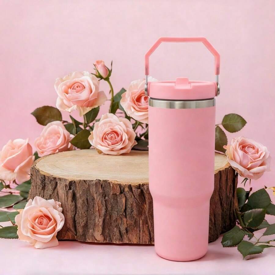 [Gift Ideas]IceFlow Flip Straw Tumbler With Handle 30 Oz Large Capacity | Twist On Leakproof Lid | Stainless Steel Vacuum Insulated | For Gym Office | Pink Mesa | Valentine's Day Gifts For Her Mom Mother's Day New Year Gifts For Him Christmas Dresses - 粉色 - 查看 1