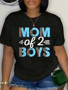 Conjunto para el Día de la Madre, 100% Algodón, Camiseta para Mamá de 2 Niños, Linda, Holgada y Cómoda, Ropa Y2K para Mujer, Ropa Vintage para Mujer - Alta Calidad, Transpirable - Negro - Ver 4