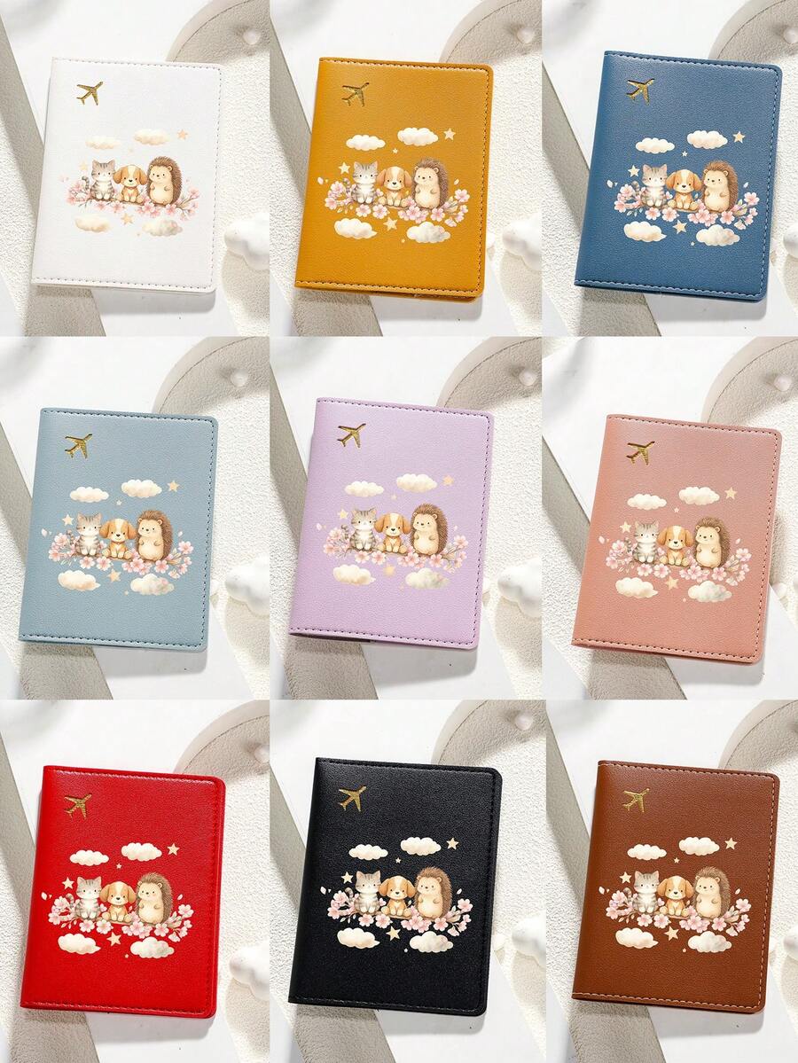 1 pieza Portapassaporte con estampado de dibujos animados - Gatos, perros y erizos lindos con estrellas y nubes Organizador de viaje - Regalo de cumpleaños para esposa, novia, mejor amiga, regalo de vacaciones - Multicolor - Ver 1