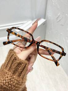 1 Par de Óculos de Armação Pequena Retangular com Estampa de Leopardo Preto e Verde-Esmeralda, Lentes Planas, Versátil para Uso Diário, Volta às Aulas, Moda de Outono, Confortável Casual Millenial, Outdoor, Viagem - Transparente - Visão 3