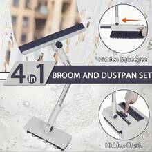 4-In-1 Multifunctional Broom And Dustpan Combo Set With Long Handle, Squeegee And For Cleaning Brush, For Clean Home Kitchen Bathroom Office, Indoor Outdoor, Pet Hair, Bathtub And Glass (Grey/White) - 四合一白色(6根桿+4個套筒) - 查看 3