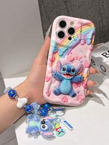 Disney Has Authorized, Phone Case - Chain Set, The Stitch Lilo & Stitch 3D Phone Case Plus A Silicone 3D Stitch Bracelet With Metallic Ring Removable Bracelet, Stitch And Angel Pattern, Compatible With Iphone17/16/15/14/13/12/11/XS/XR/X Plus Pro Max, A Stylish Cartoon Phone Case, The Perfect Gift Choice, Phone Protection, Durable Phone Cover, Great Gift For Friends And Family. - 白色 - 查看 4