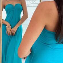 New Romantic V-Neck Strapless Plunging Neckline Maxi Flowy Dress, Macaron Blue-Green, A-Line Silhouette, Flattering Sexy Party Clubwear ,Tea Break, Perfect For Everyday Wear. It's Also Suitable For Work, Back-To-School, Afternoon Tea, Summer Music Festivals, Western Style, Nomadic Style, Birthday Parties, Graduation Ceremonies, Preppy Style, School Uniforms, Casual Wear, Vacations, Cruise Trips, Beaches, Sunbathing, Streetwear, Wedding Guests, Bohemian Style, Commuting, Brunch, And Airpor - Rosa - Ver 7