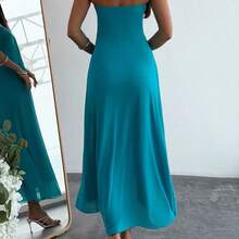 New Romantic V-Neck Strapless Plunging Neckline Maxi Flowy Dress, Macaron Blue-Green, A-Line Silhouette, Flattering Sexy Party Clubwear ,Tea Break, Perfect For Everyday Wear. It's Also Suitable For Work, Back-To-School, Afternoon Tea, Summer Music Festivals, Western Style, Nomadic Style, Birthday Parties, Graduation Ceremonies, Preppy Style, School Uniforms, Casual Wear, Vacations, Cruise Trips, Beaches, Sunbathing, Streetwear, Wedding Guests, Bohemian Style, Commuting, Brunch, And Airpor - Rosa - Ver 9