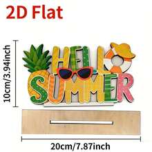 1/2pcs Summer Wooden Tabletop Decor Set - "Summer Vibes" & "Hello Summer" Tropical Coastal Style Wooden Party Decorations, Suitable For Living Room Coffee Table, Bedroom Windowsill, Dining Table And Kitchen Countertop - Multicolor - View 4