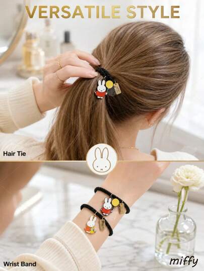  Dây buộc tóc Miffy 2026 kiểu mới, chất liệu hợp kim, hình Cô bé quàng khăn đỏ, phụ kiện tóc Hàn Quốc dành cho nữ, kiểu Nhật Bản Kawaii, màu đen, bện, có mặt dây chuyền Miffy tráng men và thẻ vàng, thiết kế thủ công tinh tế với mặt dây chuyền kim loại tạo vẻ ngoài độc đáo, dây thun nhẹ, thoải mái cho sử dụng hàng ngày ở trường, văn phòng.