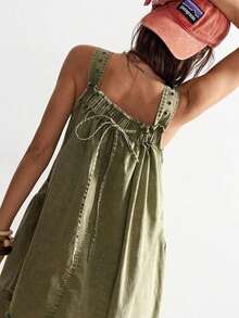 BohoFeels Vestido casual de media longitud de unicolor y tejido holgado para mujeres - Verde militar - Ver 7