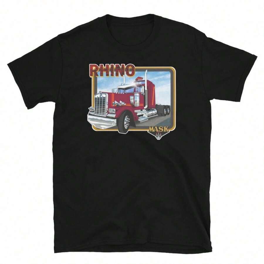 80s Retro Vintage Cartoon TV Show M.A.S.K. Rhino Short-Sleeve Unisex T-Shirt 100% Cotton - Premium Casual Comfortable Fit T-Shirt - 黑色 - 查看 1