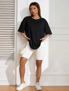 Oversized Off-Shoulder T-Shirt, Unisex - 黑色 - 查看 5