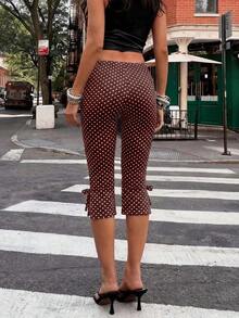 Pantalones Capri de Mujer Dila Polly, Estilo Casual de Verano, Color Sólido, con Lazo Frontal, Pantalones Cortos Clásicos Retro, Atuendo Versátil para Fin de Semana - Óxido marrón - Ver 4