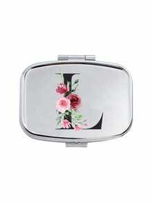 Square Pill Box With Pink Flower And Black Letter Pattern, Portable Medication Storage Compartment, Compact Jewelry And Pill Case, Portable Design, Creative Gift Suitable For Travel, Outdoor Activities, Giving To Family, Friends And Students, Easy To Open For Tablets, Perfect For Holiday Decoration Or Storing Small Items, Durable And Portable - Silver - View 17