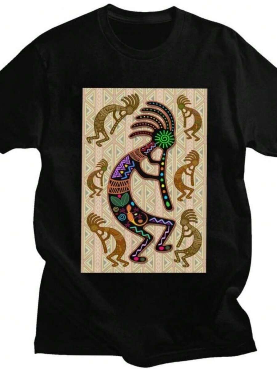 Women's T-Shirts 2026 Custom Southwest Tribals Native Americanss Kokopelli T Shirts Men Women Pure Cotton Tee Tops Tshirts Short Sleeve T-Shirt - 黑色 - 查看 1