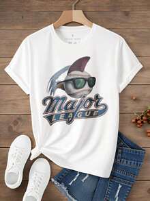 Camiseta de Mujer con Estampado Gráfico, Algodón Ligero, Verano, Estilo Casual, Cuello Redondo, Manga Corta, Camiseta Estampada, Estilo Casual, Camiseta de Mujer con Diseño de Béisbol, Gafas de Sol y Cabello Mullet, Gráfico de las Grandes Ligas, Ropa de Verano para Aficionados al Deporte y Regalo para Amigos, Adecuada para Fiestas de Navidad, Actividades Deportivas, Fiestas de Vacaciones, Salidas, Deportes y Otros Regalos Festivos (220g). Oversize Camiseta Mujer Estampado 100% Algodón Puro - Blanco - Ver 3