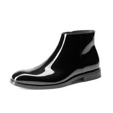 Men's Chelsea Boots Non-Slip Grip Durable Scratch Resistant Leather Formal Wedding Banquet Dress Shoes - BLACK-PAT - View 2