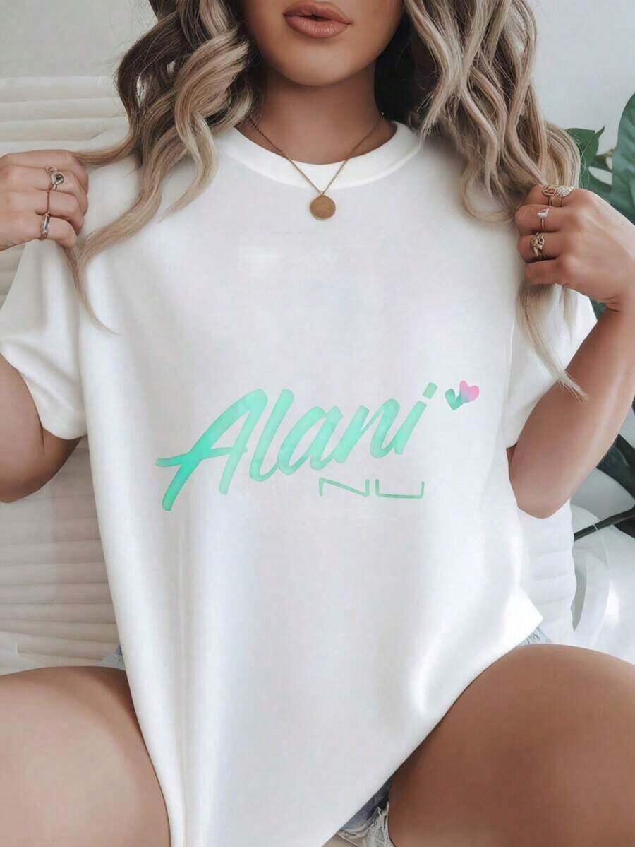 Women's Casual Short-Sleeve T-Shirt - With Mint Green Heart Symbol, Round Neck, Summer Top, Machine Washable, Ladies' T-Shirts, Casual Wear, Modern Style, Comfortable Fit
-White - 白色 - 查看 1