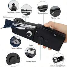 Portable Handheld Sewing Machine - Quick Sewing Mini Sewing Tool, White/Black, Compact Design With Adjustable Tension Knob And Presser Foot, Clothing Alterations | Handheld Sewing Device | Multifunctional Sewing Tool, Suitable For Travel And Home DIY Fabric Mending, Easy To Use For Beginners, Random Color Accessories - Multicolor - View 7