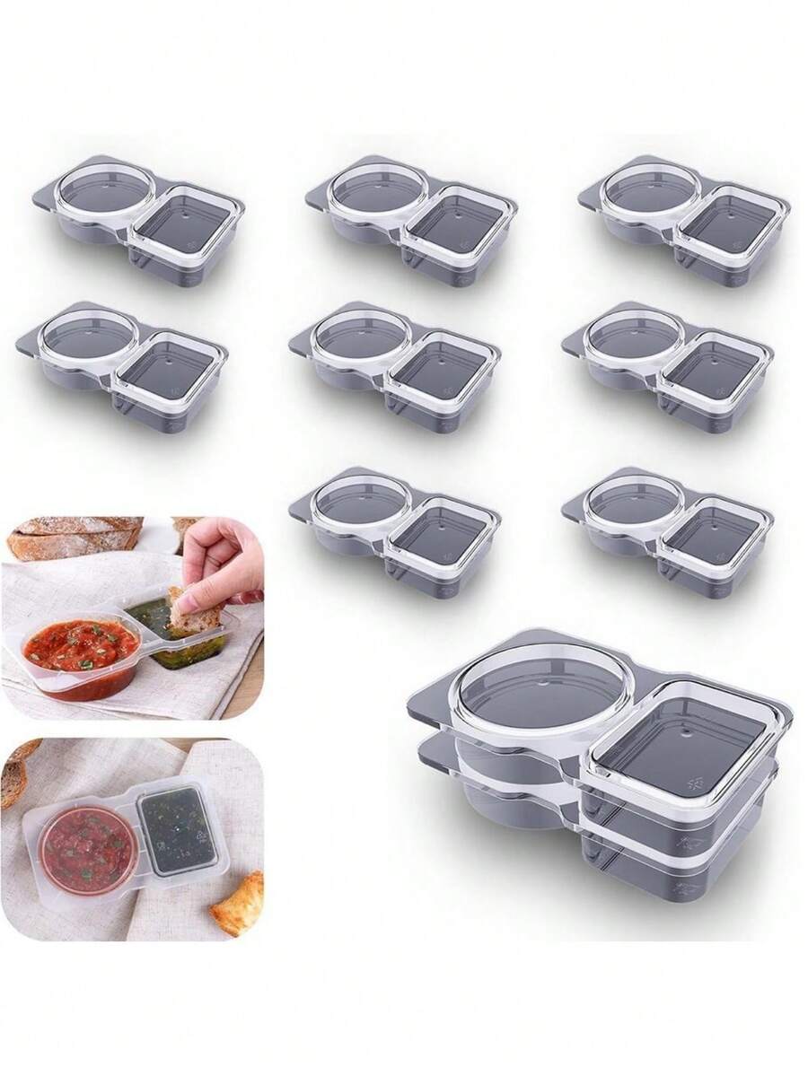 2040年5月10日 双层调味盒，可重复使用零食盒，带盖调味盒，酱料盒，适用于零食、蘸酱、外卖、旅行和户外露营 - 彩色 - 查看 1