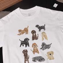 Camiseta de Verano de Estilo Americano con Estampado de Perro Abstracto Divertido, Manga Corta, Cuello Redondo, Estilo Cartoon - Camisa blanca de manga corta [estilo perro abstracto] - Ver 5