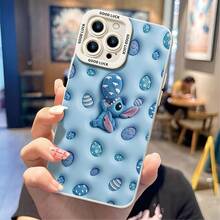 Disney Lilo & Stitch Phone Case, Easter Egg Stitch Protective Cover. Compatible With IPhone 17, 16, 15, 14, 13, 12, 11 Pro Series And Galaxy S22, S23, S24, S25 Models, Featuring A Plush-Style Blue Stitch Reaching For A Cloud-Patterned Egg Surrounded By Decorated Easter Eggs Against A Light Blue Background, Perfect For Fans Of The Playful Alien, Ideal For Birthdays, Holidays, Anniversaries, Graduation Gifts, Or Any Special Occasion To Surprise Family, Friends, Classmates, And Loved Ones. - 白色 - 查看 2