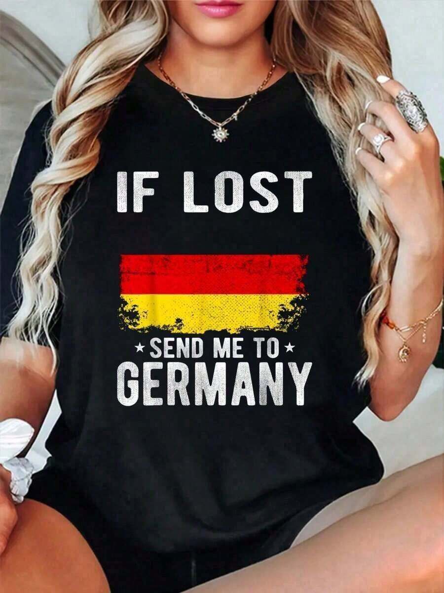 Camiseta personalizadadeVeranoTranspirable100%AlgodónconBanderadeAlemania-RecuerdoSiseperde,envíameaAlemania"-CamisetasArtes gráficasparaMujer,CamisetadeAlgodónImpreso,RopadeNavidadparaMujer,CamisetaNegraInformalparaMujer-VintageCalleEstiloUnisexoSueltoAlgodónCortoMangaTripulaciónCuelloCamiseta - Negro - Ver 1