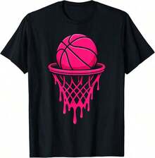 Women's Modern, Casual T-Shirt, Perfect For Parties And Lounging At Home. 100% Cotton, Loose Fit. Vintage Pink Basketball T-Shirt For Girls And Women, Graphic Tees, Casual Fashion, Top Style. - 黑色 - 查看 2
