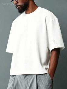 Oversized Boxy Cut Short Sleeve Jersey T Shirt Casual Crop Fit Streetwear Modern Minimalist All Season Essential Top-Comfy Vintage Cotton Tee-K48 - White 1 - 查看 12