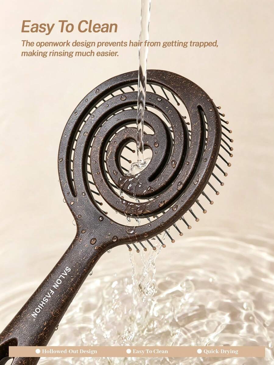 1 Peça Escova de Cabelo Redonda Oca de Borra de Café e Fibra de Coco Desembaraçante, Utilizável Molhada ou Seca, Penduráve, Para Todos os Tipos de Cabelo, Ferramentas de Cabelo, Itens de Cabelo, Essenciais de Viagem, Barbeiro, Cabeleireiro, Acessórios de Barbeiro, Dia dos Namorados, Suprimentos de Cabelo, Cabeleireiro, Barbearia, Salão, Essenciais de Férias, Produtos de Cabelo, Presente do Dia dos Namorados, Essenciais de Viagem para Mulheres, Ferramentas de Cabeleireiro - Castanho - Visão 1