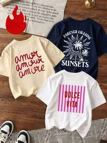 1 Piece Of Women's Short-Sleeved Round Neck T-Shirt, Casual Style With Colorful Letter And Paint Print, Electric Car Design, Fashionable And Versatile, Suitable For Women's Tops, Ideal For Vacation And Spring In Summer. - 白色 - 查看 5