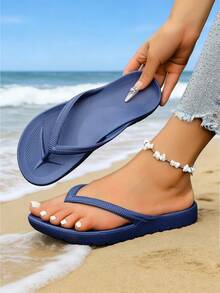 Unisex Flip Flops With Arch Support, Solid Color Beach/Home Slippers, Suitable For Spring, Summer, Autumn - Blue - View 14