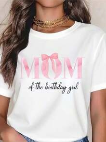 First Birthday T-Shirt With Pink Bow, First Birthday Set With Pink Bow, Minimalist Pink Birthday, Matching Family T-Shirts, T-Shirts For Mom And Child - 黑色 - 查看 5