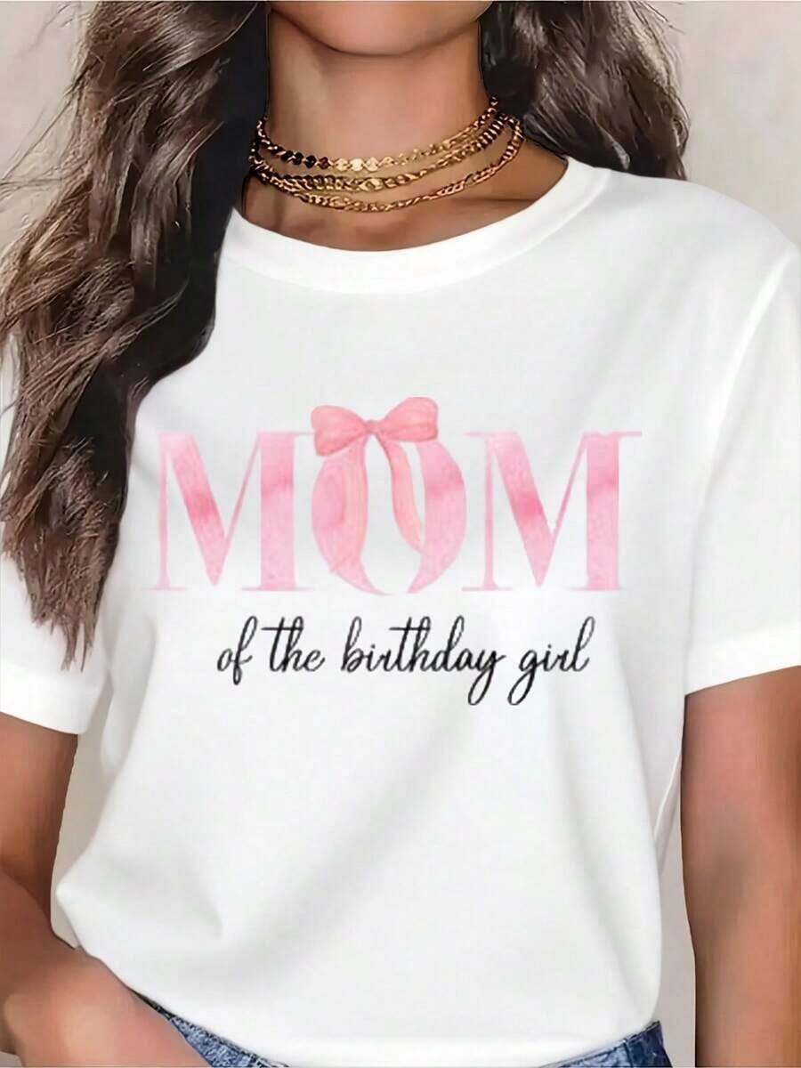 First Birthday T-Shirt With Pink Bow, First Birthday Set With Pink Bow, Minimalist Pink Birthday, Matching Family T-Shirts, T-Shirts For Mom And Child - 白色 - 查看 1