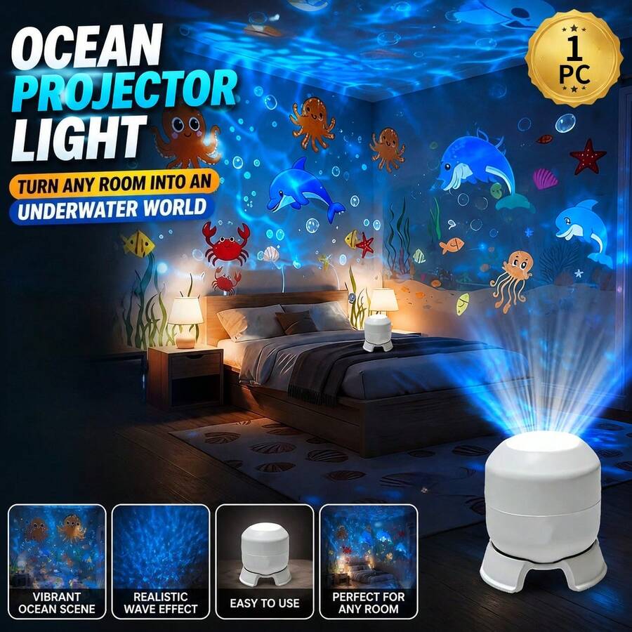 360°旋转星空海洋投影灯 USB LED庭院户外节日装饰圣诞节生日派对氛围灯