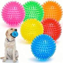 6pcs Large Spiked Dog Chew Balls - Plastic Rubber Toys, Suitable For All Breeds, Geometric Pattern Design, Promote Dental Health, Great For Chewing Dogs - Multicolor - View 1