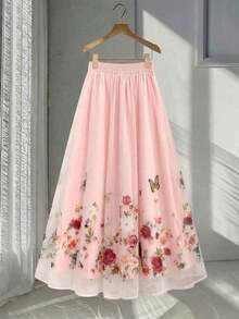 Flora Isola Flora Isola Falda A-Line elegante de mujer con bordado de flores 3D en malla para primavera/verano - Rosa 2 - Ver 5