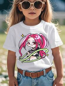 Regalos para fans de K-pop Style, Patrón de estampado K-pop Style, Lindo estilo de idolo, ropa de niña,k. , blusas para niña, niña pequeña K-Estilo% Camisa - Anime lindo & K-Impresión, Manga Corta Elástica y Transpirable Cuello Redondo Camisa, cabello rosa & Diseño de Ojos Verdes, Top Casual de Verano, Adecuado para 3-16 Años de edad, K-Regalo perfecto para fans (blanco y negro brillante), ropa. de niña,k., blusas para niña, playeras de niño, camisas para niño,,Camiseta de K-, para niños K-Inspirado Gráfico Camiseta ,estilo K-de moda, Camisas de niño, camisetas de niño, - Blanco - Ver 1