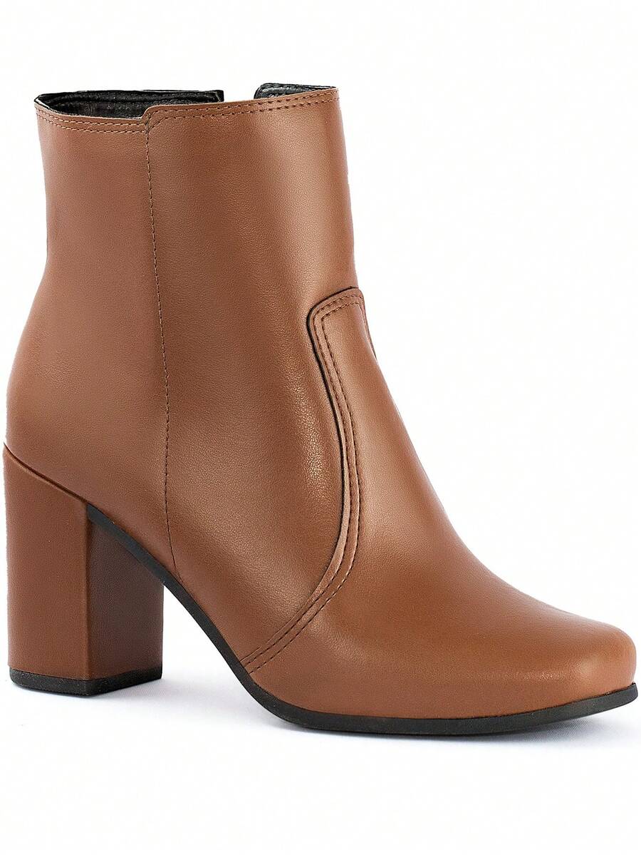 Bota Feminina Confortável Salto Alto Grosso Coturno Bico Quadrado Macia Zíper Botinha Blogueira Lumiss