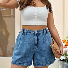 Tall CURVE Plus Size Women Summer Fall Women Clothes Back To School Y2k 2000s Style Streetwear Stockholm Style Punk Airport For Women Date Nights Women Going Outs Micro Shorts Casual Blue Denim Frayed Hem Shorts - Negro - Ver 3