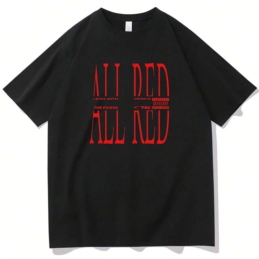 PlayboiS CartiS All Red T-Shirt O-Neck Short Sleeve Shirts Fans Gift - Black - View 1