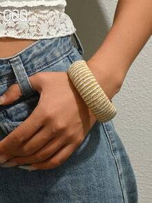 OOQ 1pc Elegant Minimalist Style Woven Round Bangle Bracelet For Women, Chic Fashion Versatile Fresh Accessory Suitable For Daily, Holiday, Commute Wear (Handmade Rattan Weaving, Random Shape) - Mixed Coffee - View 1