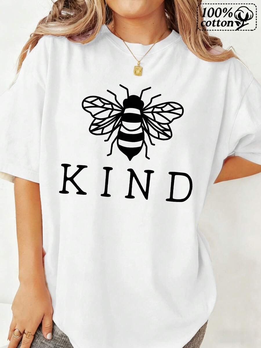 Modara Women's T-Shirt | White Front Print Of A Bee And Friendly Graphic | Comfortable Casual Wear For Everyday Outings And Relaxed Moments - 白色 - 查看 1