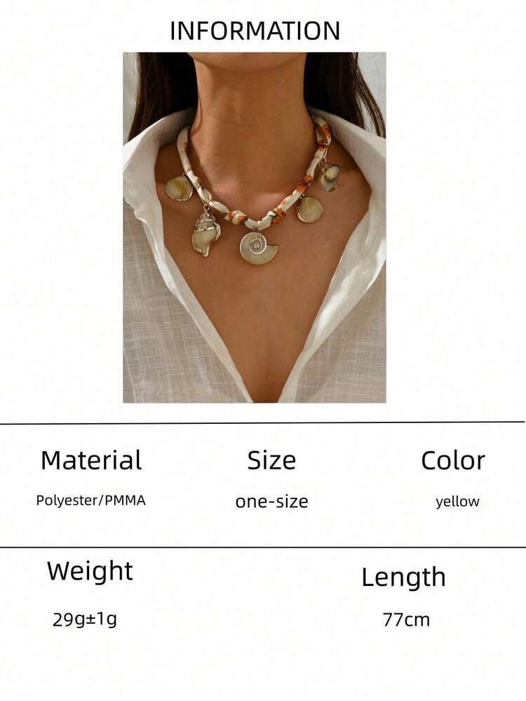 1 pieza Collar gargantilla con colgante de concha de resina estilo bohemio, decorado con pañuelo de seda envuelto, concha y caracol, accesorio adecuado para mujeres en vacaciones en la playa tropical - Multicolor - Añade 8