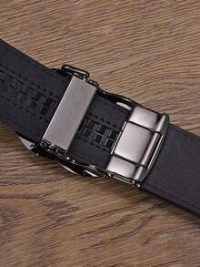 1pc Men's PU Leather Automatic Buckle Belt, Embossed Hollow Letter Buckle, Bamboo Joint Pattern Adjustable Business Casual Waist Belt, Multiple Colors Available, Fashionable , Suitable For Men's Jeans, Suits, Workplace Formal Wear And Daily Casual Wear. Light Luxury Style, High-End Feel, Best Gift For Father And Boyfriend. - Multicolor - View 5