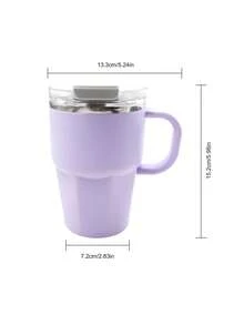 1pc, 20oz Stainless Steel Travel Cup With Handle And Straw, Double Drinking Cap, Leak-Proof And Sealable, Inner Liner Made Of 304 Stainless Steel, Outer Shell Made Of PP, Office, Vehicle Or Outdoor Coffee Cup - Multicolor - View 11