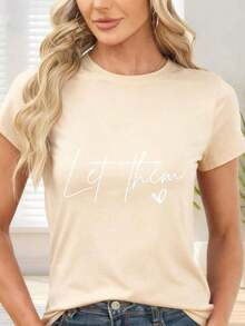 GiftCamiseta de  con estampado de texto Let them y corazón para uso diario y ocasiones casualesSoft - Albaricoque - Ver 7