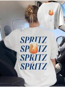 Camiseta de Hombros Caídos con Estampado Gráfico de Múltiples Motivos, Manga Corta, Cuello Redondo, Estilo Casual para Primavera y Verano, Ropa de Mujer Y2k - Blanco - Ver 10