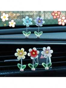 5pcs Mini Flower Car Dashboard Ornaments Center Console Decor Dancing Head Rocking Flower Interior Pendant Car Accessories - Five Little Flowers - View 5