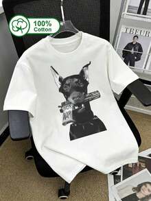 Playeras De Mujer Camiseta De Manga Corta 100% AlgodóN De Uso Diario Casual Con Estampado De Doberman De Dibujos Animados. Adecuada Para Uso Al Aire Libre, Atuendos De Verano Y DiseñOs GráFicos Para Mujer. Blanco - Blanco - Ver 1