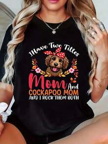 Camiseta 100% Algodón - 1 prenda divertida de ropa de invierno para mujer - corte holgado, adecuada para mamás de Cocker Spaniel y mamás en general, ropa casual con estampado, cuello redondo, manga corta, top de moda casual, atuendo elegante para fiestas, diseño divertido, regalo para las fiestas, uso diario, camiseta para estar en casa. - Negro - Ver 1
