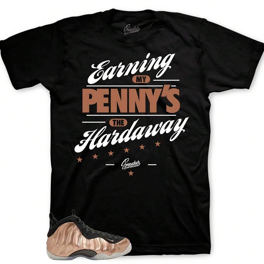 Camisetas deportivas a juego con Foamposite Metallic Copper - Camiseta Earning Pennies - forma - Ver 1